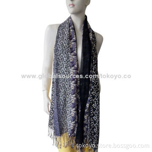 Double-layer woven scarf with dye and screen printing, made of viscose and modal, animal color mixed